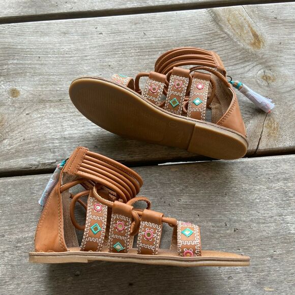 kidpik Girls Sandals Size 1 Gladiator Style Tassels Embroidered Back Zip‎ NEW - Picture 4 of 7